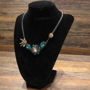 Emerald Green Necklace with Chrome Chain